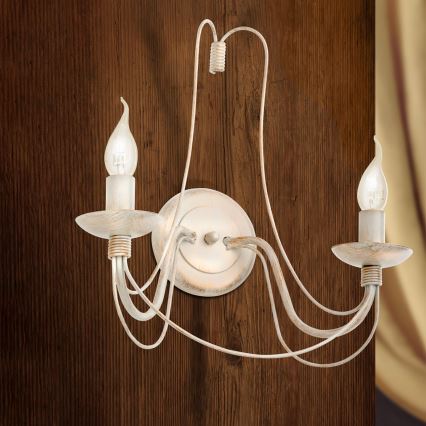 Wandlamp VELA 2xE14/40W/230V wit/goud/patina