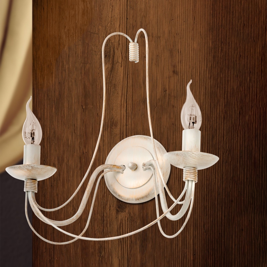 Wandlamp VELA 2xE14/40W/230V wit/goud/patina