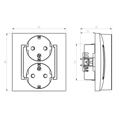 Ospel - Dubbel wandcontactdoos met frame SHUKO 230V ARIA zwart