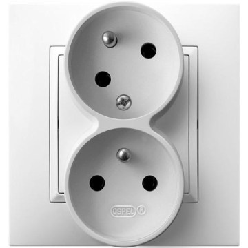 Ospel - Dubbele wandcontactdoos met afdekraam 230V ARIA wit