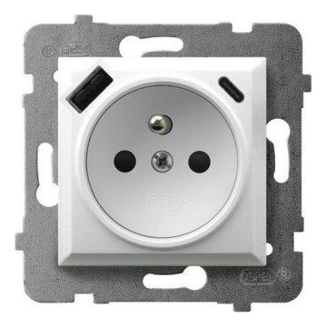 Ospel - Huishoudelijk stopcontact zonder afdekraam 230V + 1xUSB-A + 1xUSB-C ARIA wit