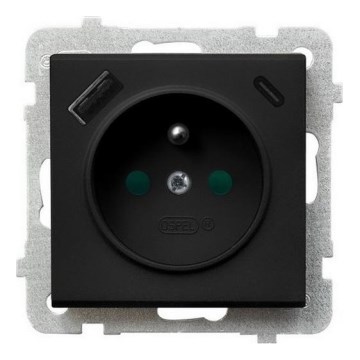 Ospel - Huishoudelijk stopcontact zonder afdekraam 230V + 1xUSB-A + 1xUSB-C SONATA zwart
