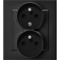 Ospel - SONATA dubbele wandcontactdoos (230 V) met afdekraam, zwart