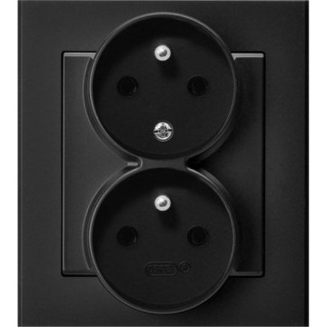 Ospel - SONATA dubbele wandcontactdoos (230 V) met afdekraam, zwart