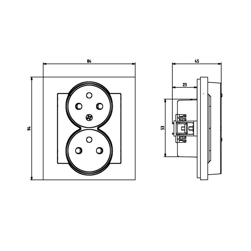 Ospel - SONATA dubbele wandcontactdoos (230 V) met afdekraam, zwart
