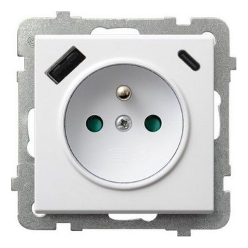Ospel - SONATA wandcontactdoos zonder afdekraam 230V + 1x USB-A + 1x USB-C, wit