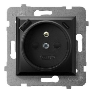 Ospel - Wandcontactdoos zonder afdekraam 230V + 1xUSB-A + 1xUSB-C ARIA zwart