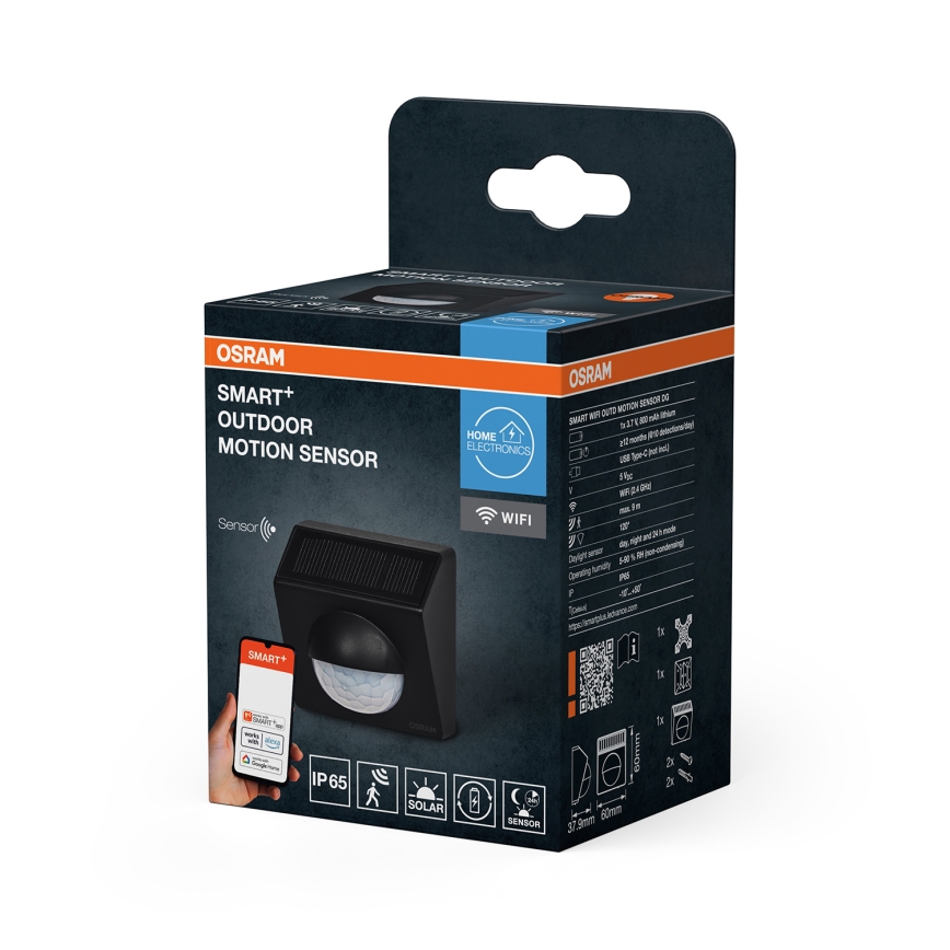 Osram - Buiten zonnegevoede SMART+ bewegingssensor 3,7V antraciet IP65 Wi-Fi 800 mAh