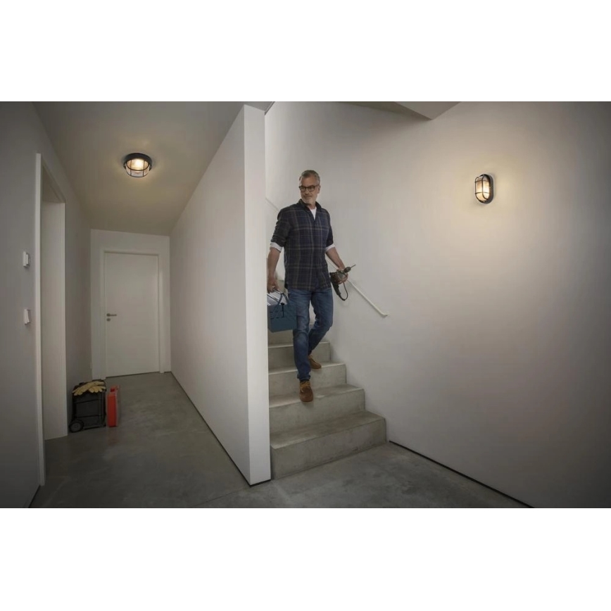 Osram - Buitenwandarmatuur BULKHEAD 1xE27/10W/230V Ø 19 cm IP54 zwart