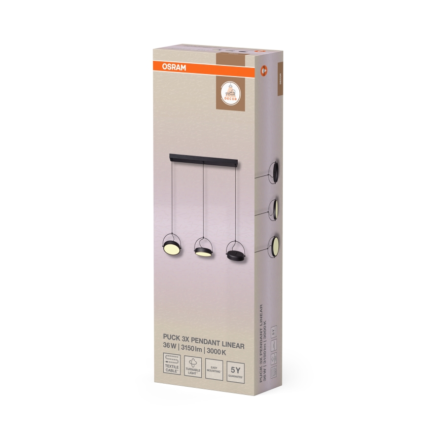 Osram - DECOR PUCK LED-hanglamp met kabelophanging 3xLED/12W/230V CRI 90 zwart