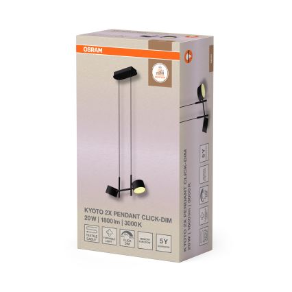 Osram - Dimbare LED-hanglamp aan kabel DECOR KYOTO 2xLED/10W/230V CRI 90 zwart