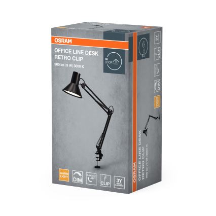 Osram - Dimbare LED-bureaulamp met klem OFFICE LINE LED/9W/230V 3000K zwart