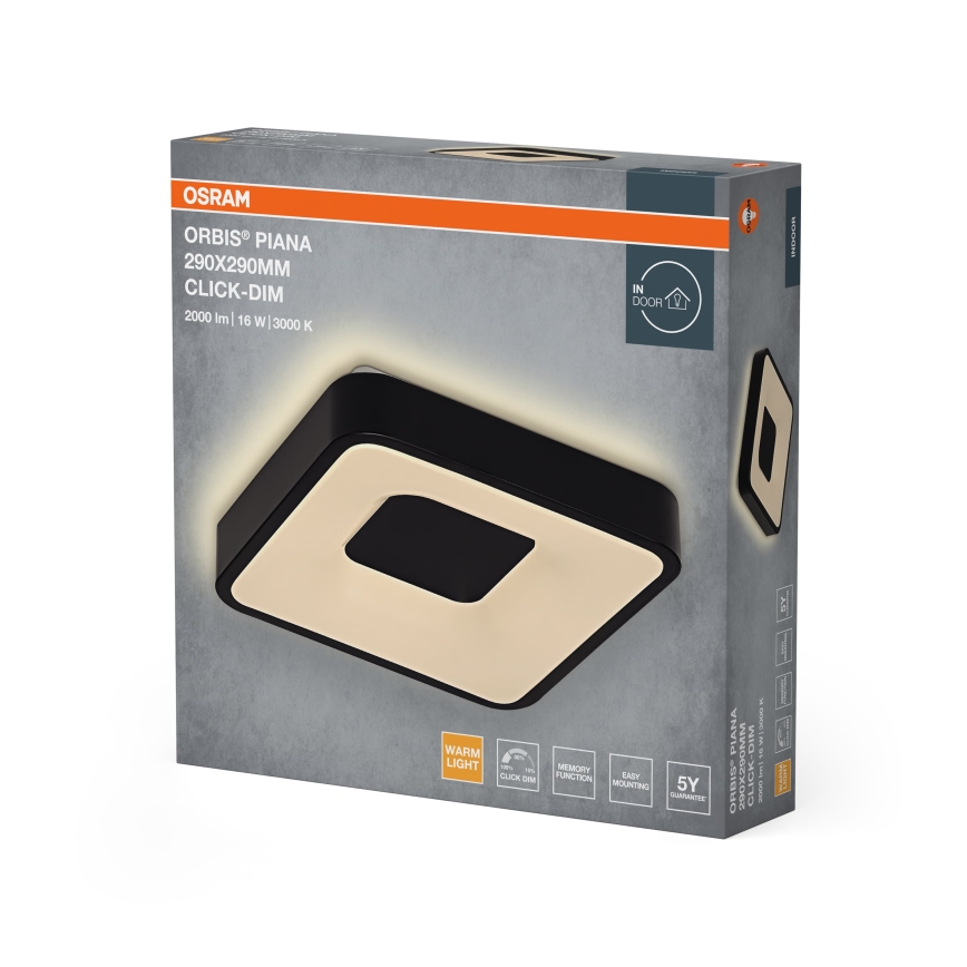 Osram - Dimbare LED-plafondlamp ORBIS PIANA LED/16W/230V 29x29 cm zwart