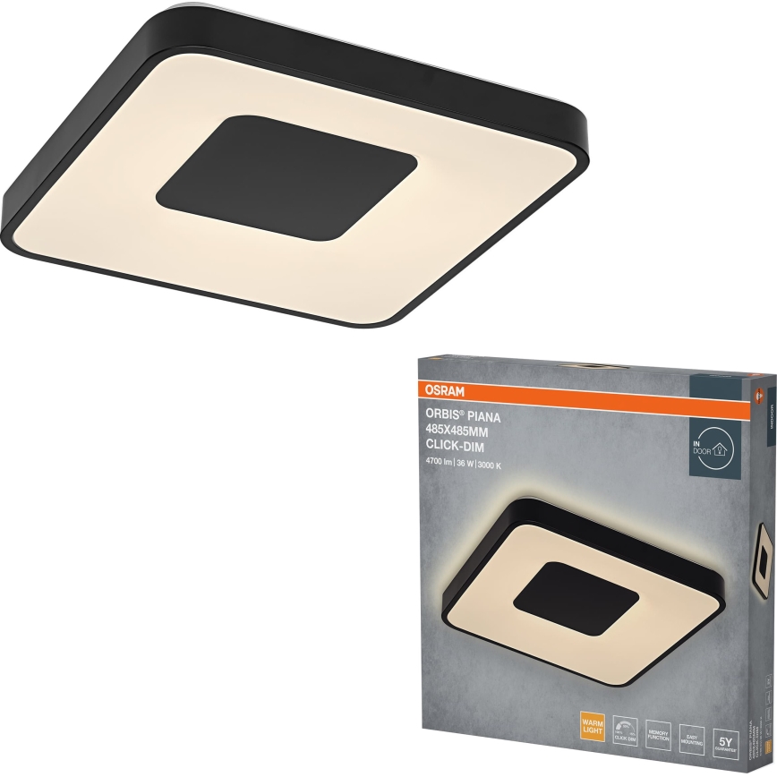 Osram - dimbare LED-plafondlamp ORBIS PIANA LED/36W/230V 48,5x48,5 cm zwart
