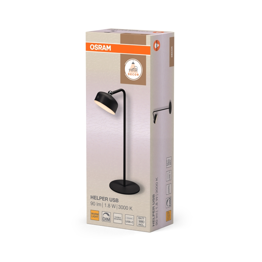 Osram - dimbare oplaadbare LED-bureaulamp 3-in-1 DECOR HELPER LED/1,8W/5V zwart
