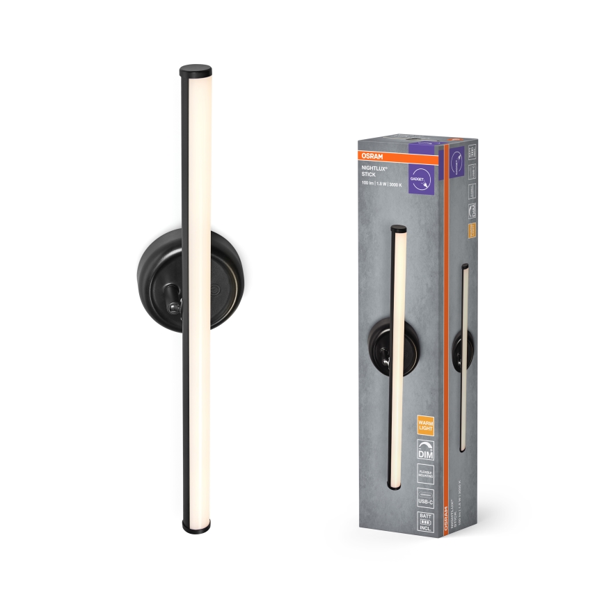 Osram - Dimbare, oplaadbare LED-wandlamp met aanraakbediening NIGHTLUX LED/1,8W/5V zwart