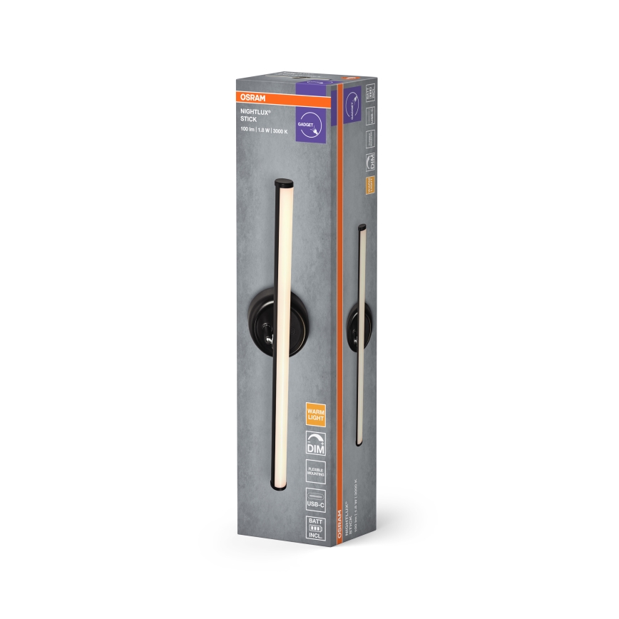 Osram - Dimbare, oplaadbare LED-wandlamp met aanraakbediening NIGHTLUX LED/1,8W/5V zwart