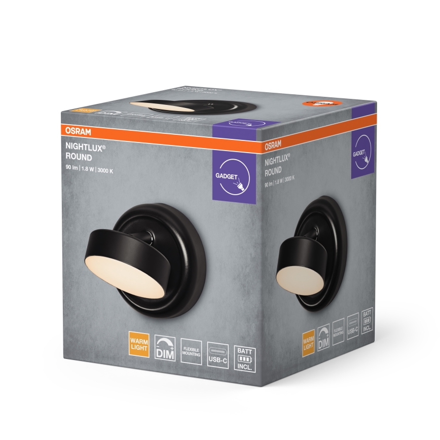 Osram - LED-dimbare oplaadbare wandlamp met aanraakbediening NIGHTLUX LED/1,8W/5V zwart