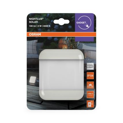 Osram - draagbare LED-solarlamp NIGHTLUX LED/2W/5V IP54 grijs