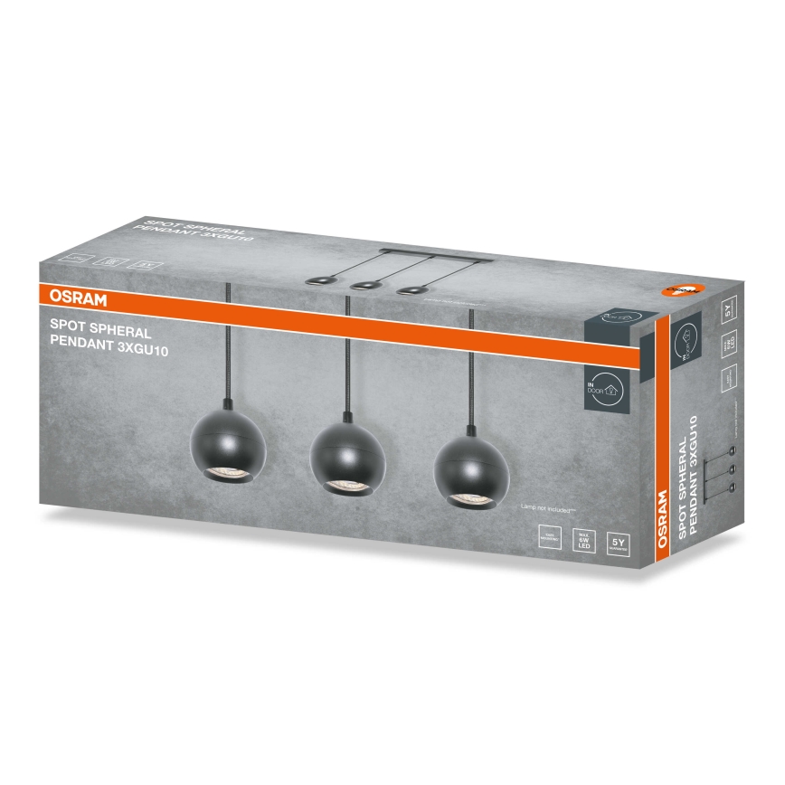 Osram - Hanglamp met kabel SPOT SPHERAL 3xGU10/6W/230V zwart
