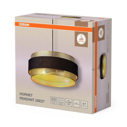Osram - Kroonluchter aan kabel DECOR HORNET 3xE27/10W/230V Ø 50 cm zwart/goud