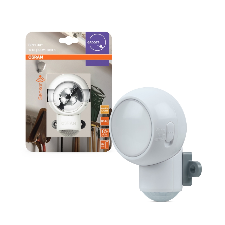Osram - LED buiten oriëntatielamp met bewegings- en schemersensor SPYLUX LED/0,3W/4,5V IP43 wit