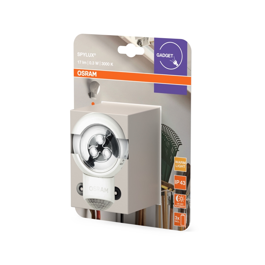 Osram - LED buiten oriëntatielamp met bewegings- en schemersensor SPYLUX LED/0,3W/4,5V IP43 wit