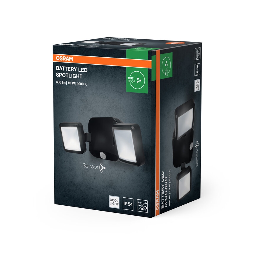 Osram - LED buitenwandstraler met sensor BATTERY 2xLED/5W/4xD IP54