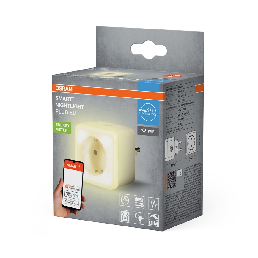Osram - Dimbare LED slimme stekker met verlichting SCHUKO SMART+ NIGHTLIGHT 3680W/230V Wi‑Fi
