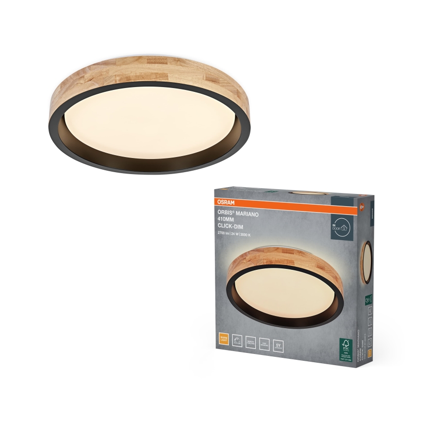 Osram - Dimbare LED-plafondlamp MARIANO LED/24W/230V Ø 41 cm eiken/zwart