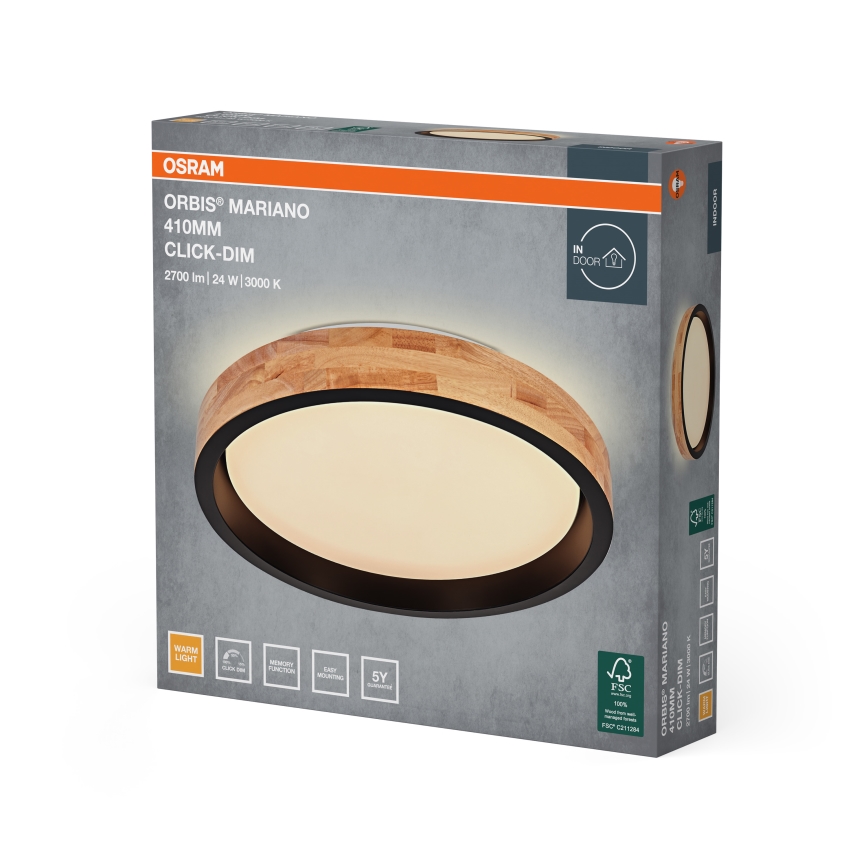 Osram - Dimbare LED-plafondlamp MARIANO LED/24W/230V Ø 41 cm eiken/zwart