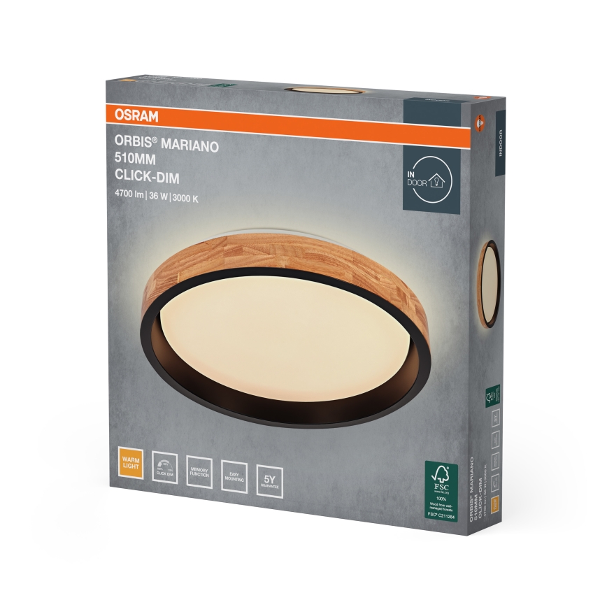 Osram - LED-dimbare plafondlamp MARIANO LED/36W/230V Ø 51 cm eiken/zwart