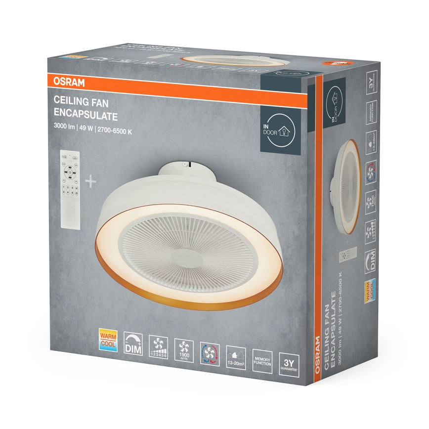 Osram - Dimbare LED-plafondlamp met plafondventilator LED/49W/230V 2700-6500K wit/goud + afstandsbediening