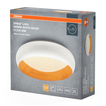 Osram - ORBIS LIVIA dimbare LED-plafondlamp, 16W/230V, Ø 30 cm, wit/bruin