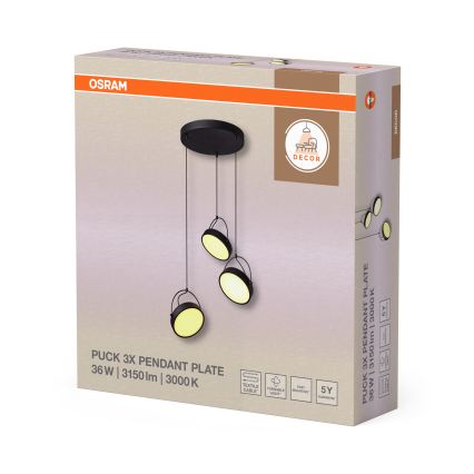 Osram - LED hanglamp met kabel DECOR PUCK 3xLED/12W/230V CRI 90 zwart