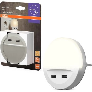 Osram - LED-nachtlamp met sensor voor in het stopcontact LUNETTA 2xUSB LED/13W/230V