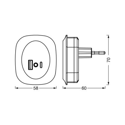 Osram - LED-nachtlampje voor in het stopcontact met sensor en USB LUNETTA LED/12,5W/230V zwart