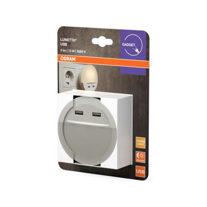 Osram - LED-nachtlampje voor in het stopcontact met sensor LUNETTA, 2x USB, LED/13W/230V