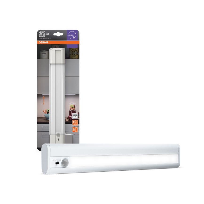 Osram - LED-onderbouwarmatuur met bewegings- en schemersensor LINEARLED LED/2,9W/9V 6xAA 4000K 31,4 cm wit