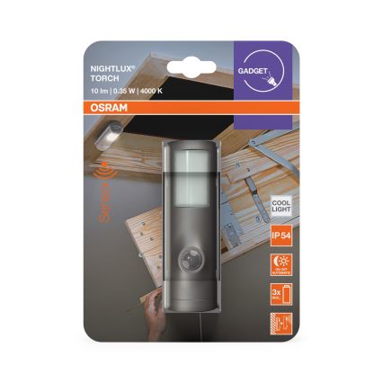 Osram - LED oriëntatielamp met sensor NIGHTLUX LED/0,35W/3xAAA IP54 zilverkleurig