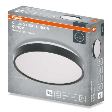 Osram - LED plafondlamp met schemersensor CEILING LUXO LED/18W/230V Ø 32 cm zwart