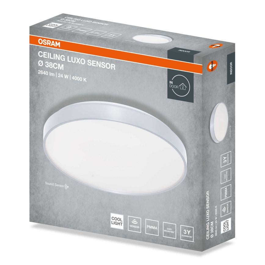 Osram - LED plafondlamp met schemeringssensor CEILING LUXO LED/24W/230V, Ø 38 cm, zilver