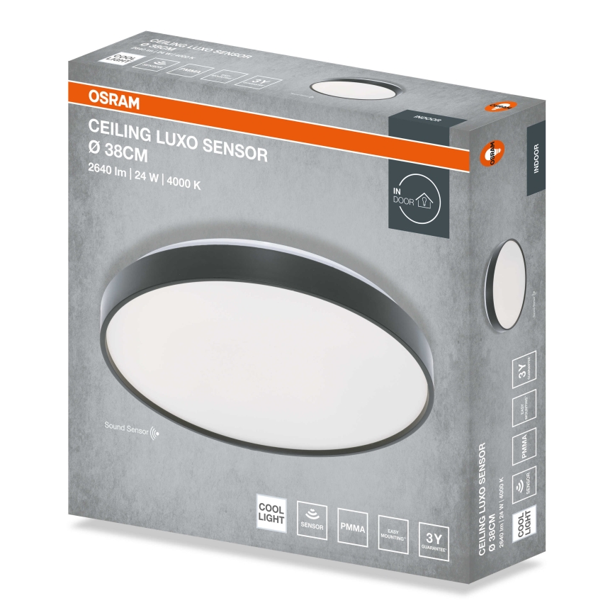 Osram - LED-plafondlamp met schemersensor CEILING LUXO LED/24W/230V Ø 38 cm zwart