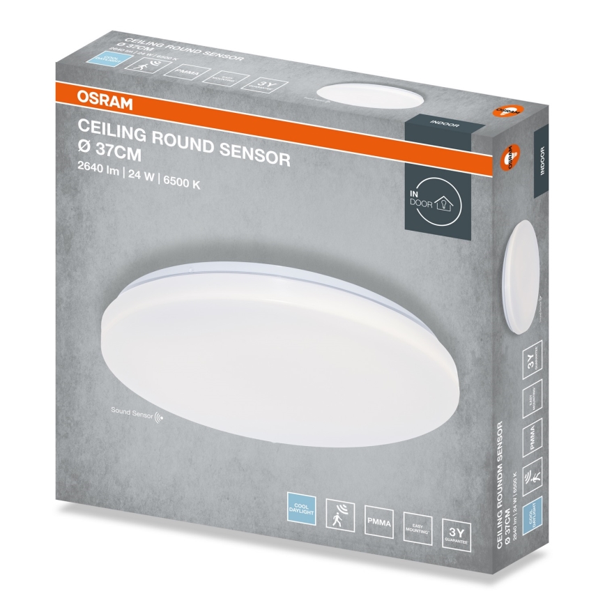 Osram - LED plafondlamp voor badkamer met schemersensor CEILING ROUND LED/24W/230V 6500K Ø 37 cm wit