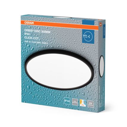 Osram - LED plafondlamp DISC voor badkamer, 18W/230V, 3000/4000K, Ø 30 cm, IP44, zwart