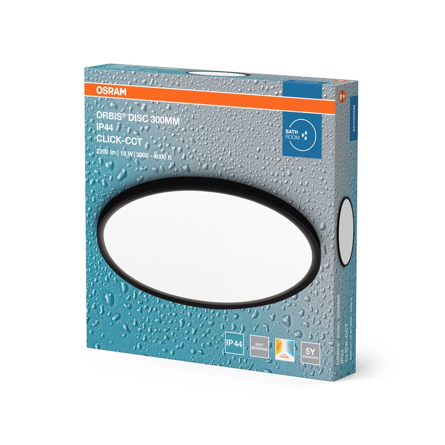 Osram - LED plafondlamp DISC voor badkamer, 18W/230V, 3000/4000K, Ø 30 cm, IP44, zwart