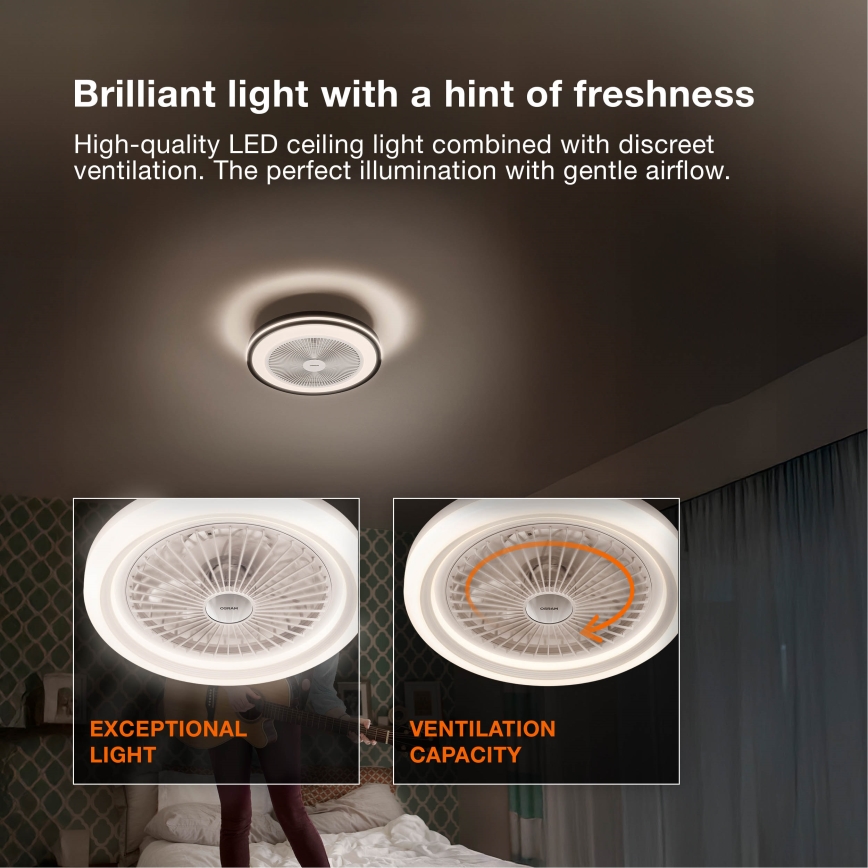 Osram - Dimbare LED-plafondlamp met geïntegreerde ventilator MURLAN LED/26W/230V 3000-6500K + afstandsbediening