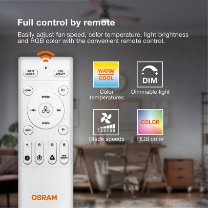 Osram - LED RGB dimbare plafondventilator NORDES LED/18W/230V 3000-6500K + afstandsbediening