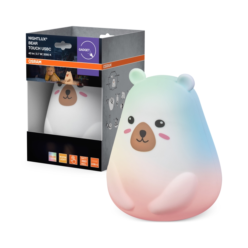Osram - LED RGBW Dimbare kindernachtlamp met touchbediening NIGHTLUX BEAR LED/0,7W/3,7V 1200 mAh wit