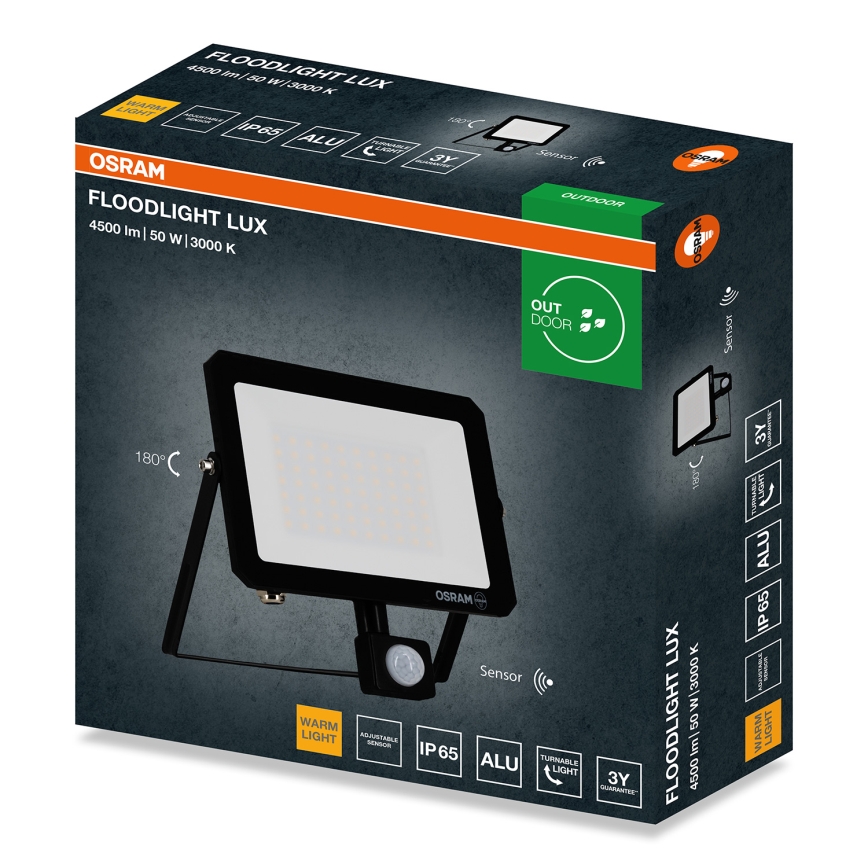 Osram - LED-straler met bewegings- en schemersensor FLOODLIGHT LED/50W/230V 3000K IP65 zwart